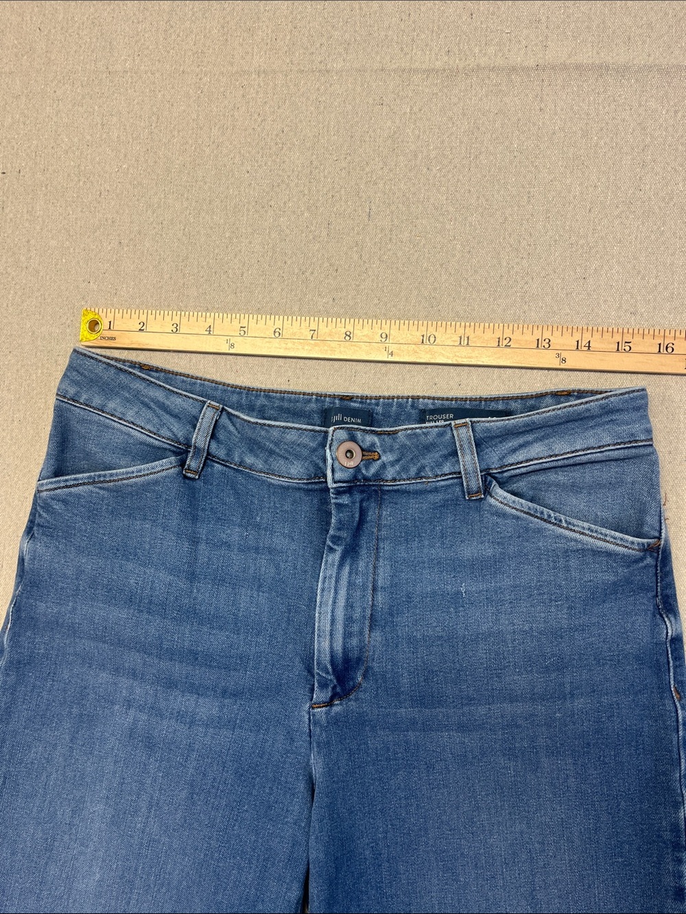 J Jill Denim Trouser Jeans Women’s 10R Wide Leg Stretch Blue Wash - Picture 6 of 13